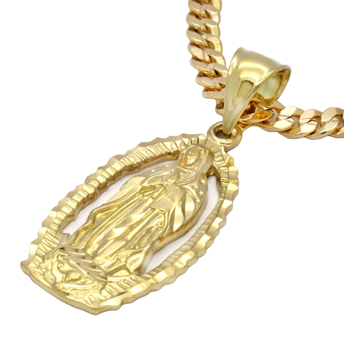 Men's 18k Gold Holy Mary Pendant 5mm 24" Cuban Necklace Chain