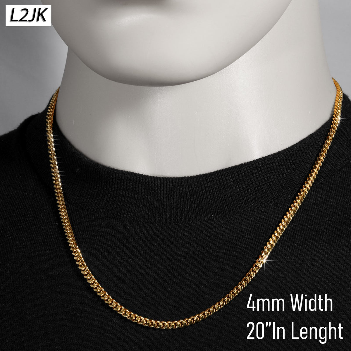 Cuban Chain Link Necklace 14k Gold 4mm - 20"In Slim Choker Chains