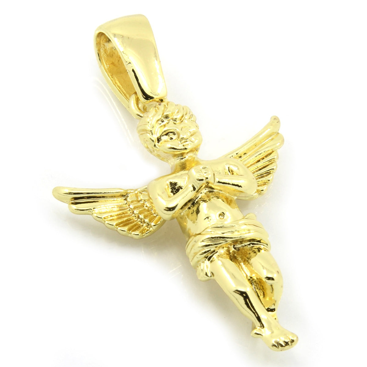 Men's 14k Gold Open Wings Angel Pendant 30" Cuban Chain