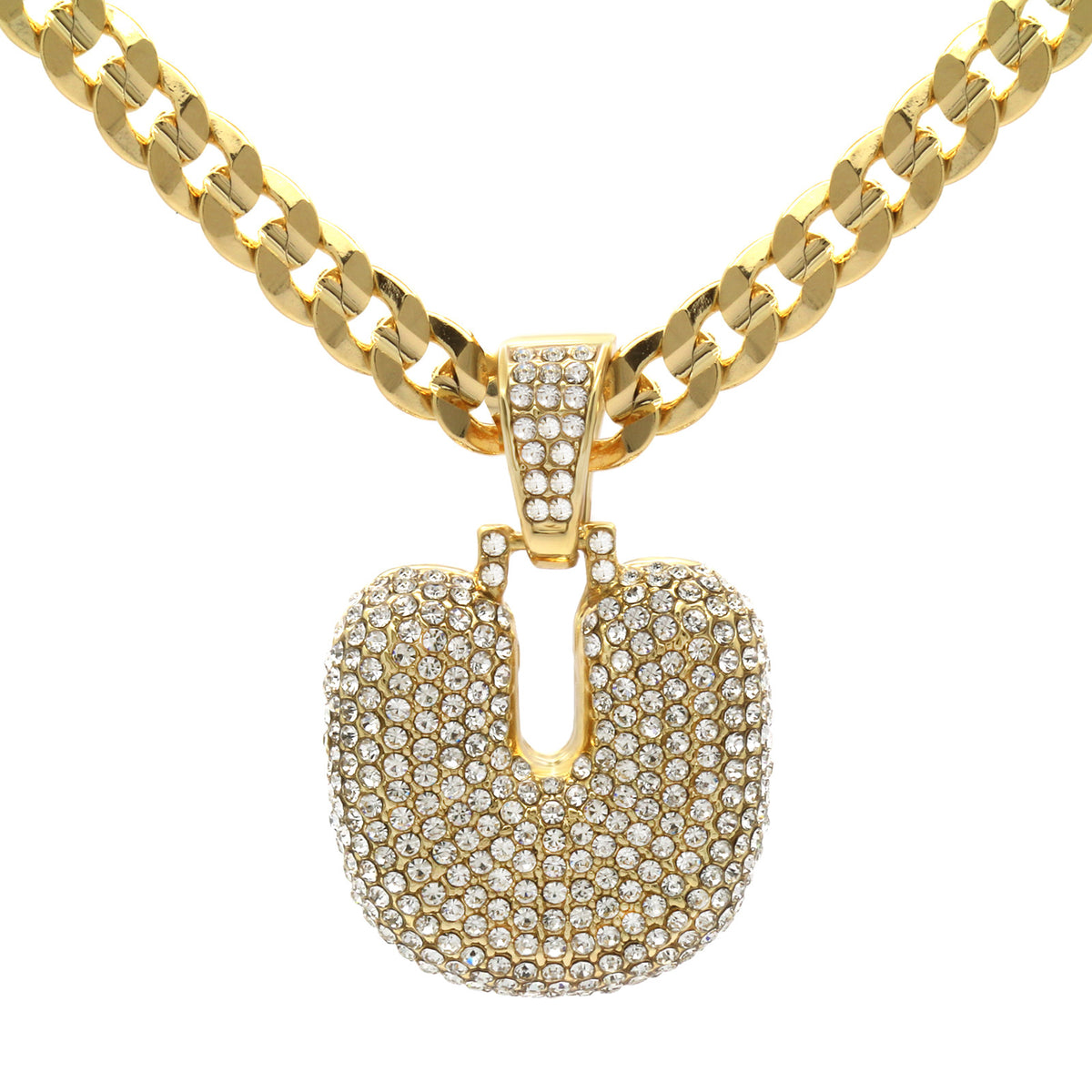 Alphabet Bubble Letter Pendant CZ 24" or 30" Cuban Chain Gold