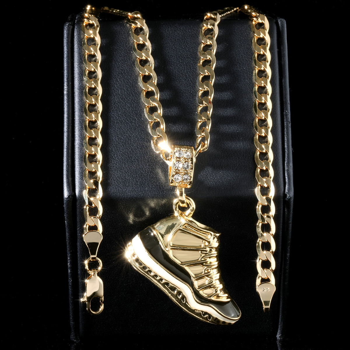 14k Cuban Chain Necklace 5mm A1r Black Space Basketball Gold