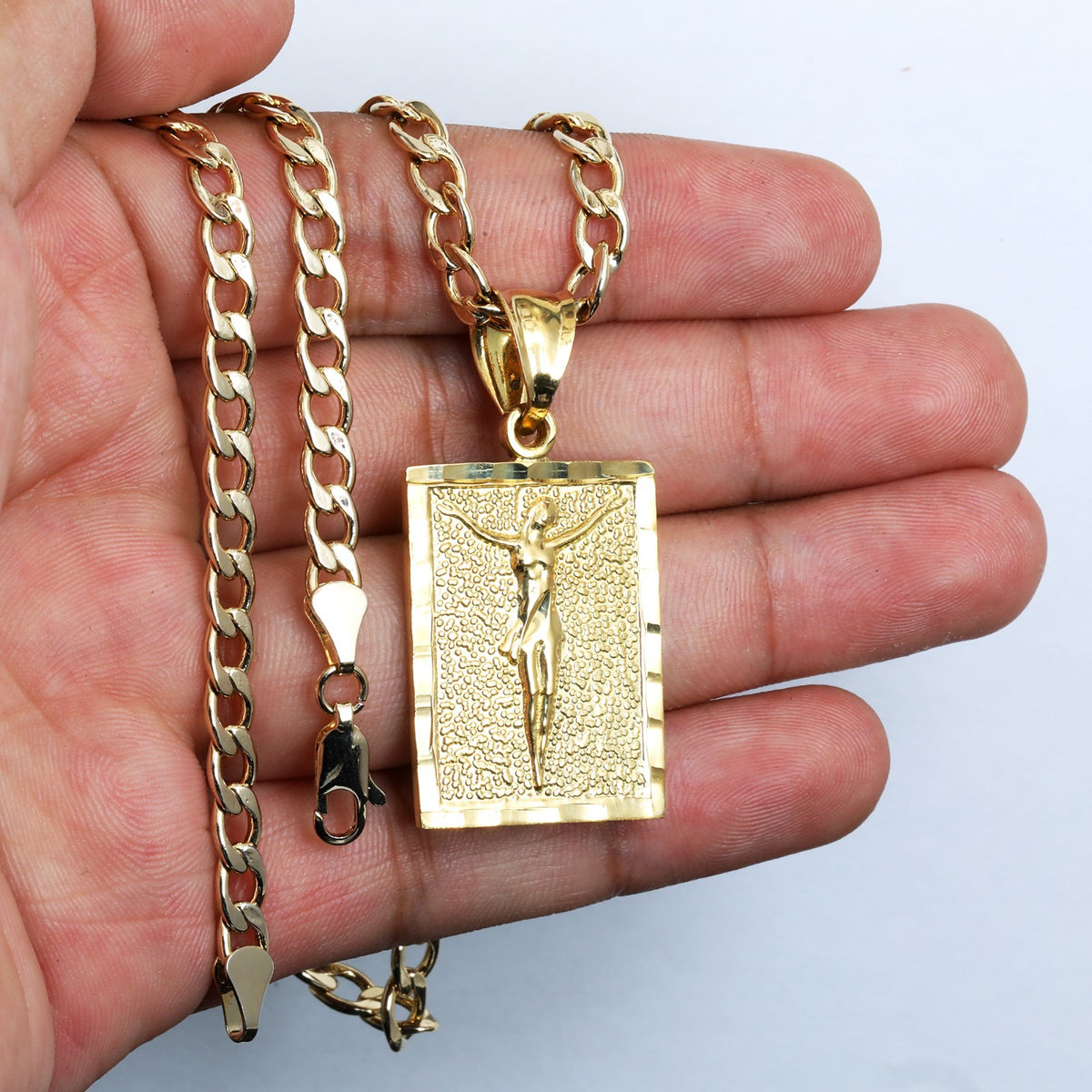 Nugget Block Jesus 14k Gold 5mm 20" Cuban Necklace Choker Chain