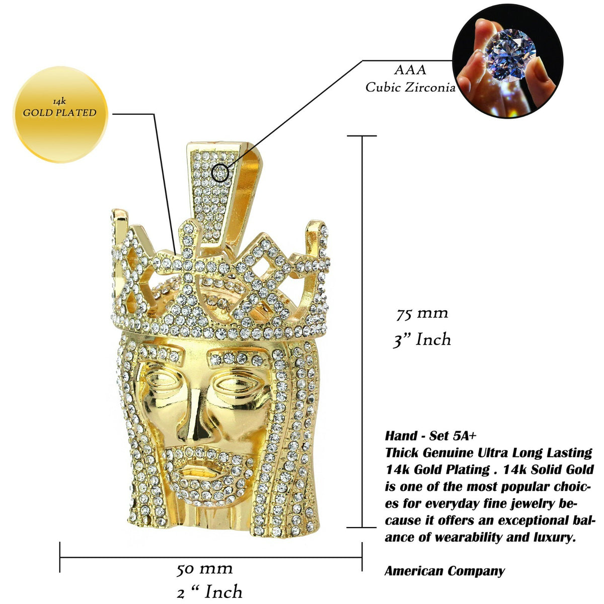 14k Gold Xl Jesus Royal Crown Pendant 30" Cuban Link Chain