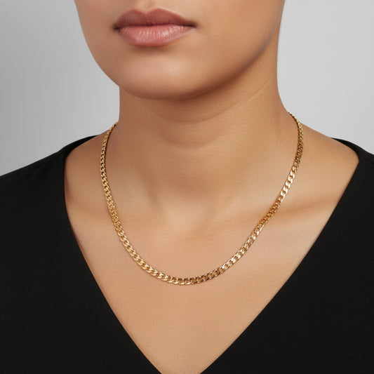 Bold 14k Gold Flat Cuban Chain Necklace 5mm – Slim Cuban Link Chain