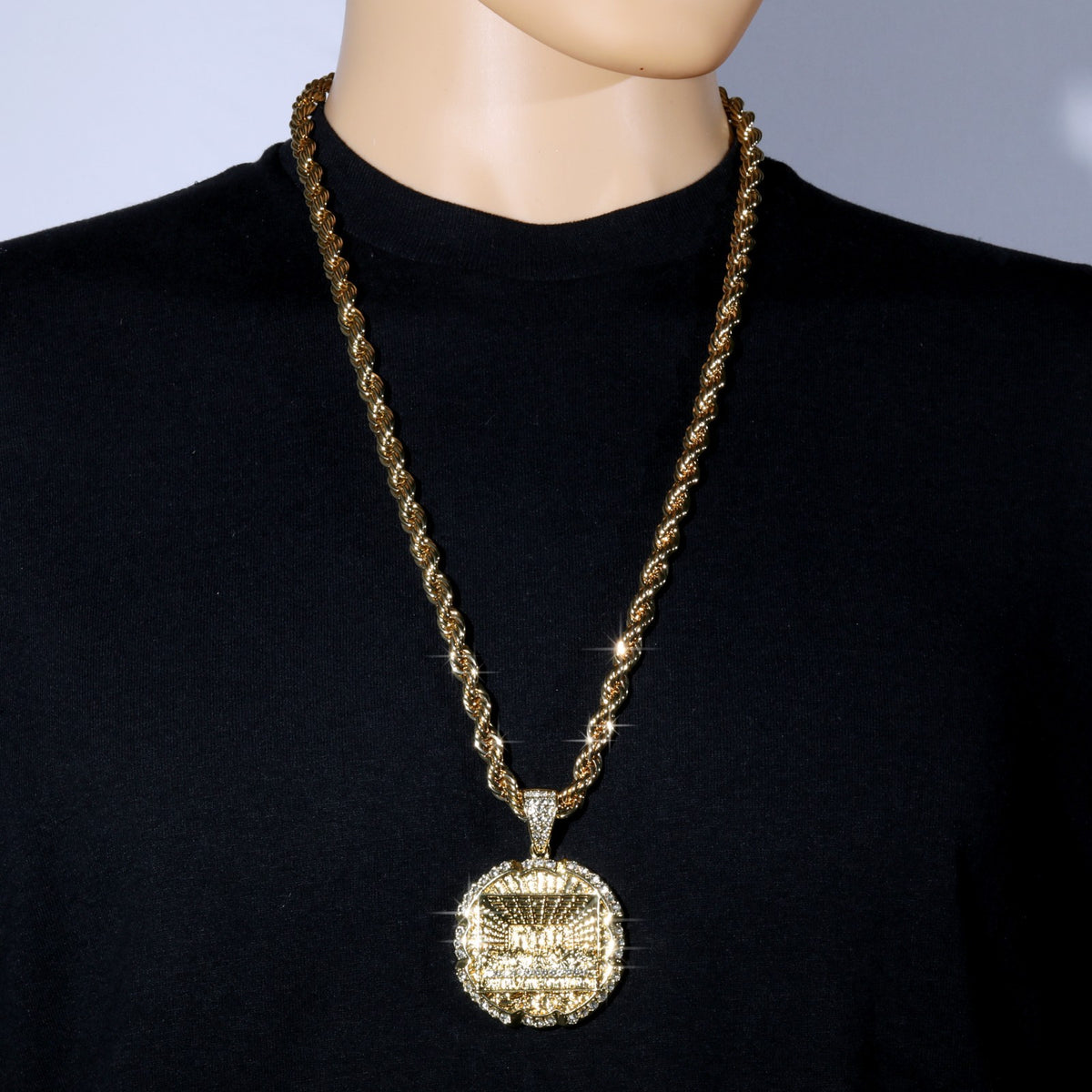 Last Supper Pendant & 7mm - 10mm 30" Men Rope Chain Necklace Gold