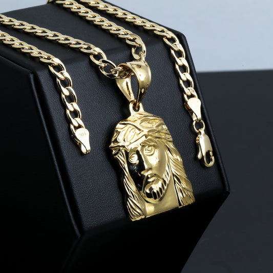 Jesus Pendant 14k Gold 5mm 30" Cuban Link Necklace Choker Chain