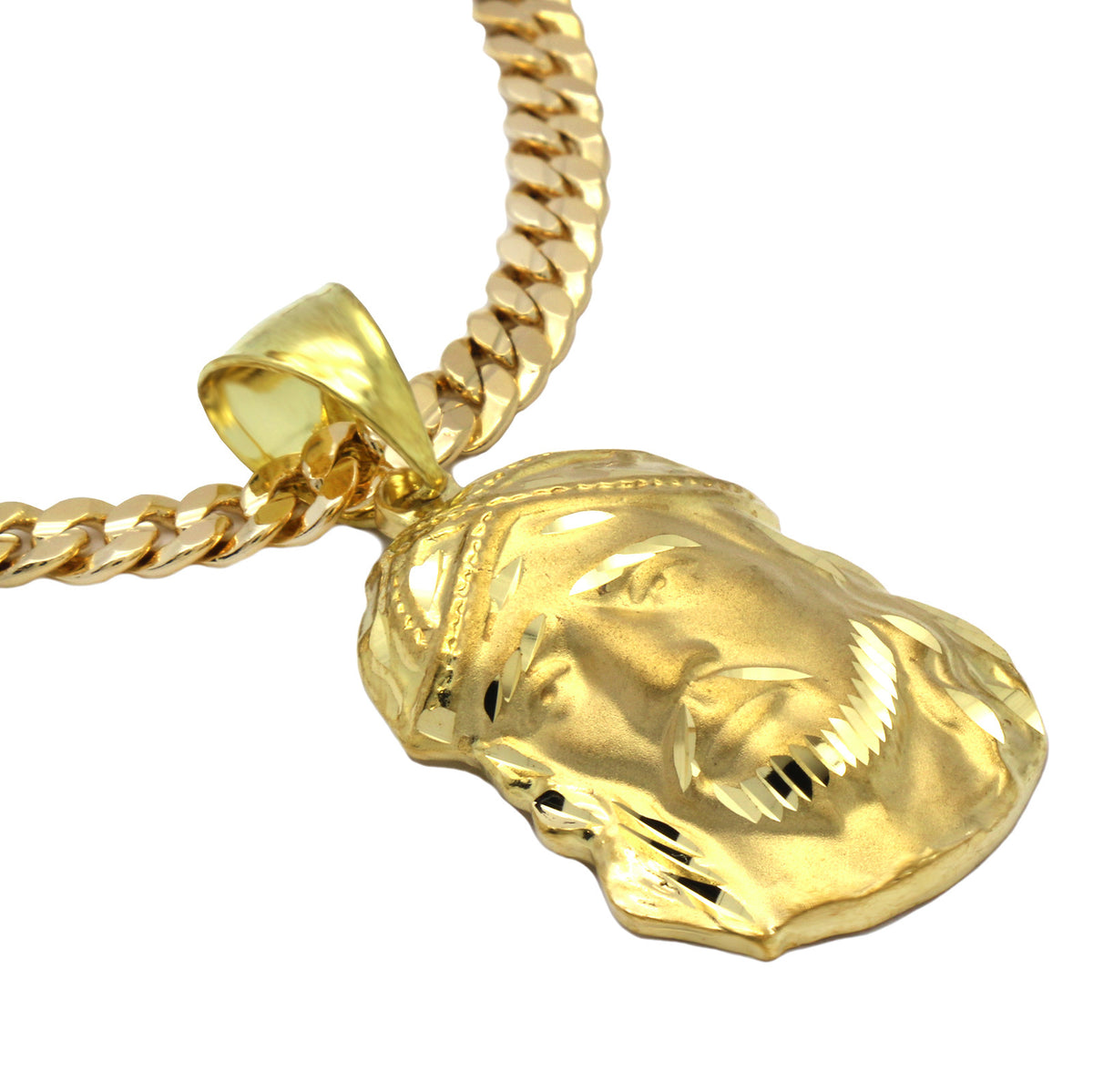 Men's 18k Gold Jesus Pendant 5mm 24" Cuban Necklace Chain