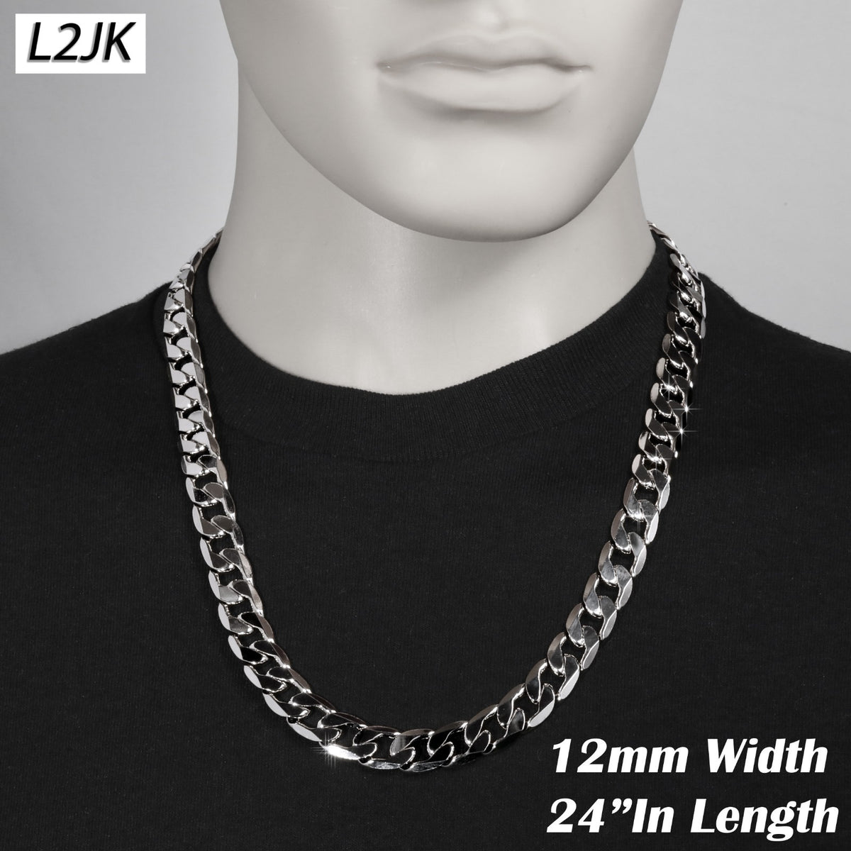 925 Silver & 14k Gold Curb Cuban Link Chain 12mm - 24"In Men's Necklace