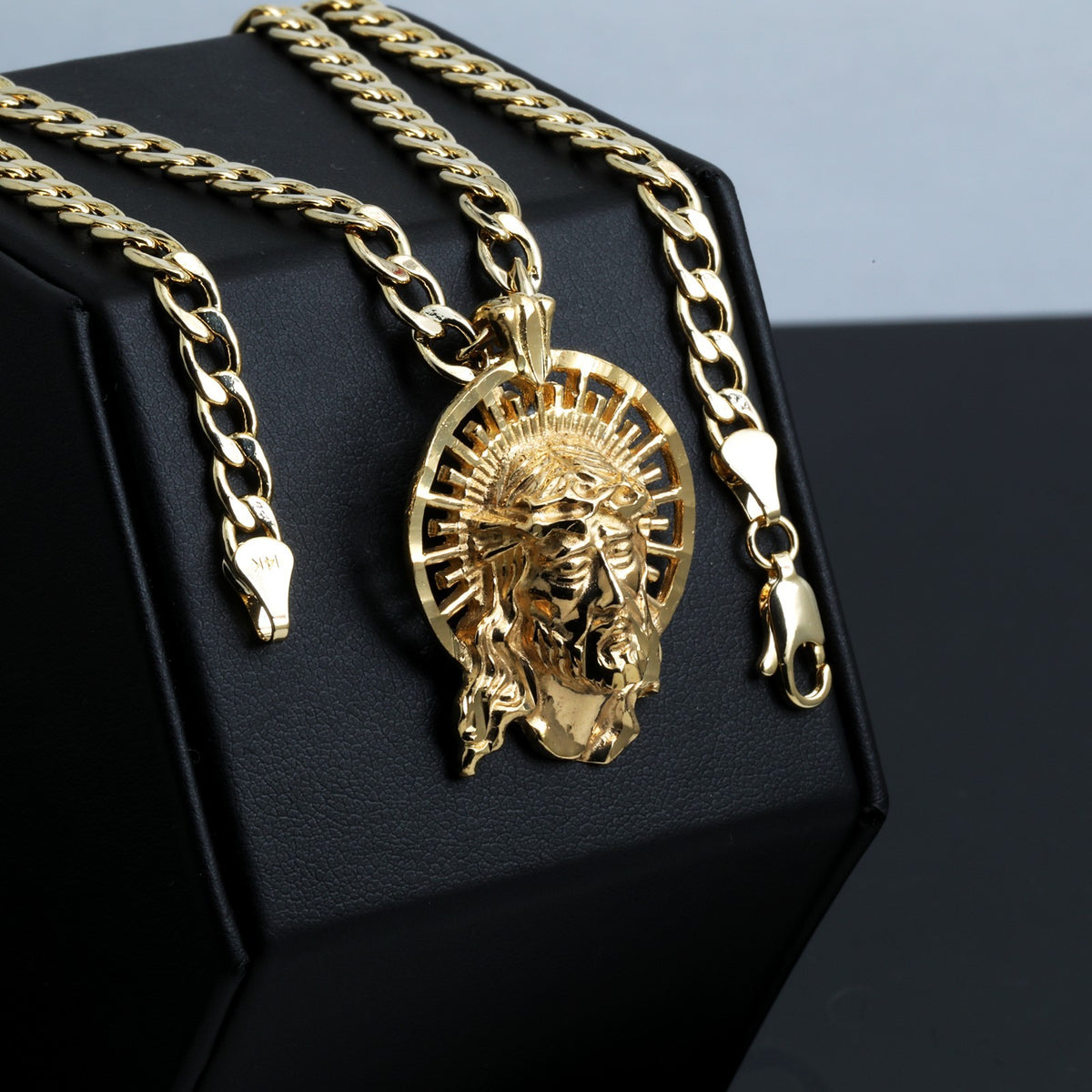 Risen Jesus Halo Face 14k Gold 5mm 20" Cuban Necklace Choker Chain