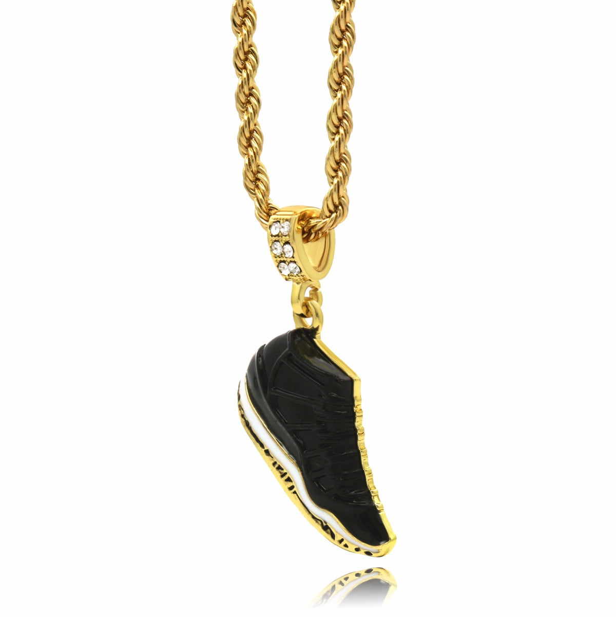 Men 14k Gold Retro 11 Space Jams Pendant CZ 24" Rope Chain