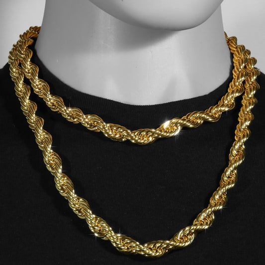 Rope Chain Necklace 10mm 18" + 24" Set 14k Gold Men's Jewelry