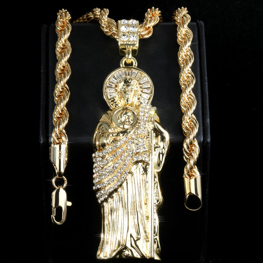 14k Rope Chain Necklace 6mm - 20" 24" & 30" Inch San Judas Pendant Gold
