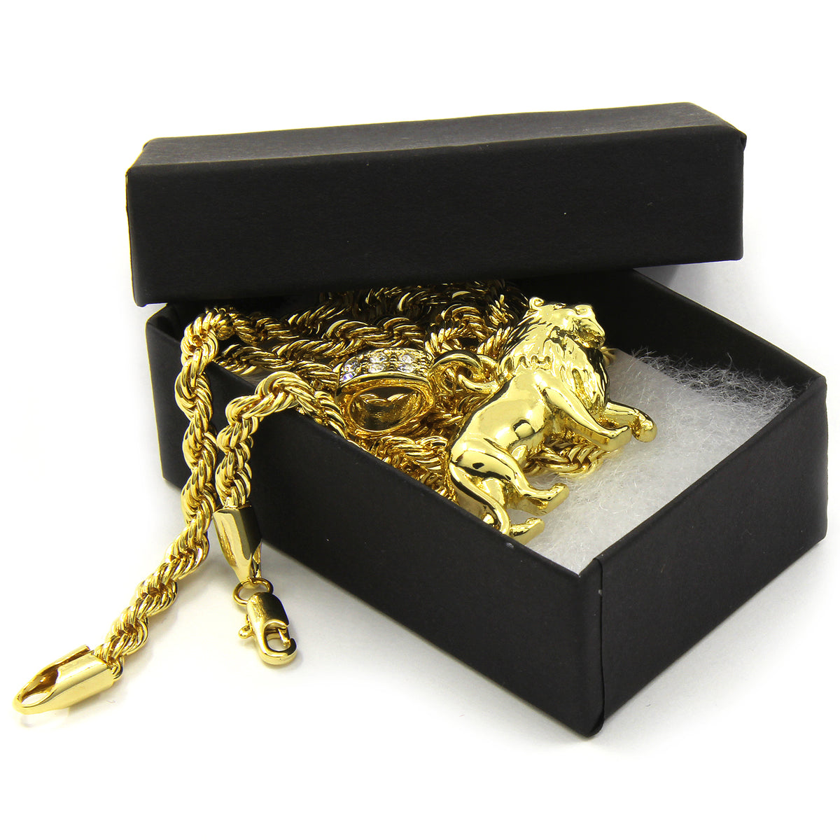 Men's 14k Gold Lion 4mm/24" Rope Chain with Pendant