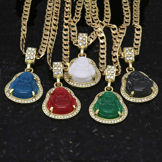 14k Gold All Color's Buddha Iced CZ 5mm 24" Cuban Chain