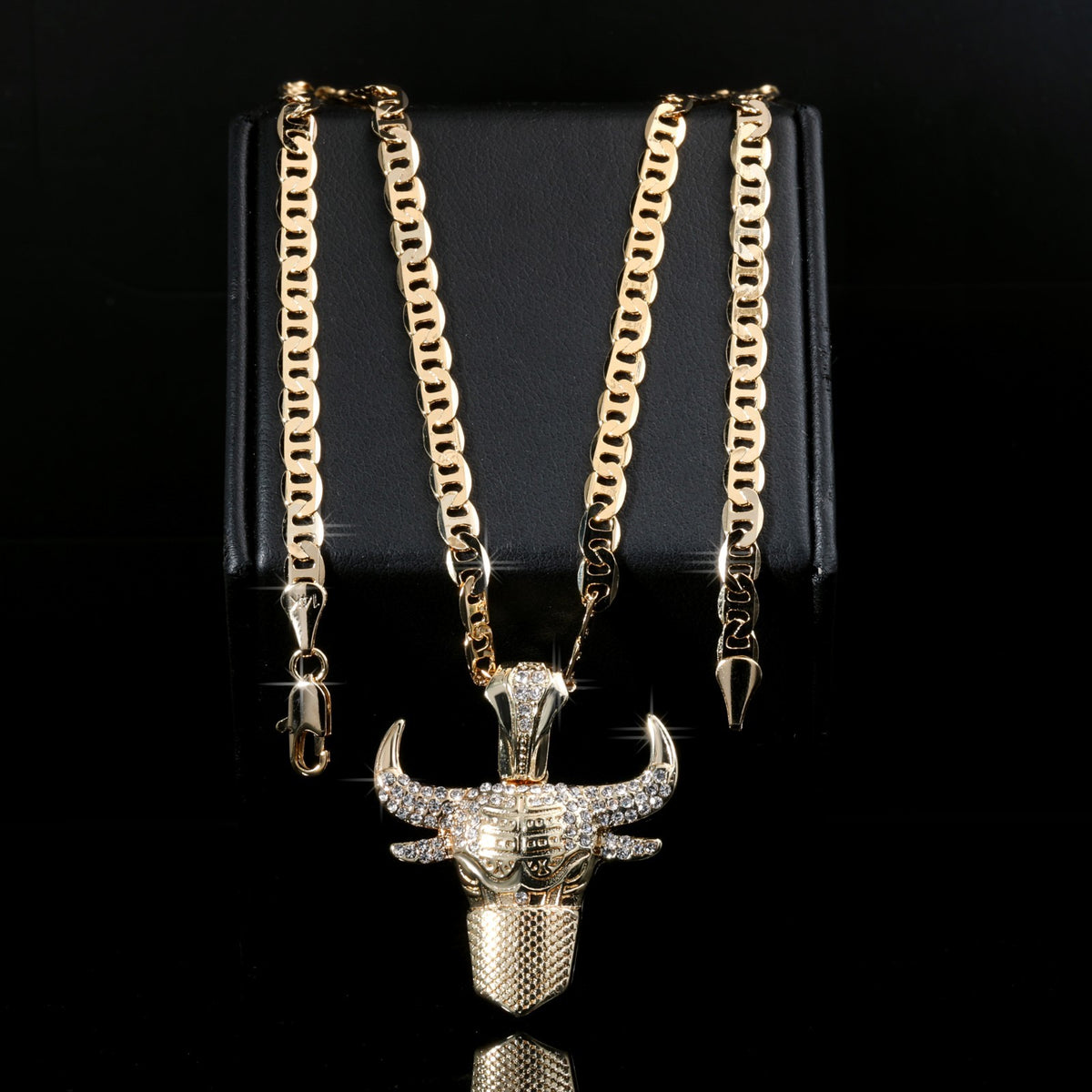 14k Gold Flat Mariner Chain Necklace 20" Masked Bull Taurus Gold