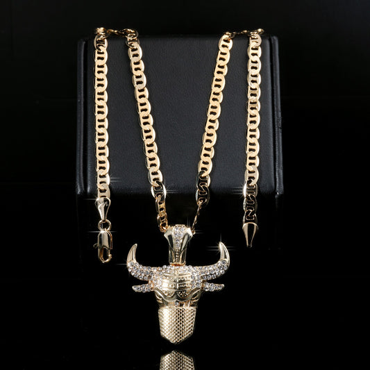 14k Gold Flat Mariner Chain Necklace 20" Masked Bull Taurus Gold