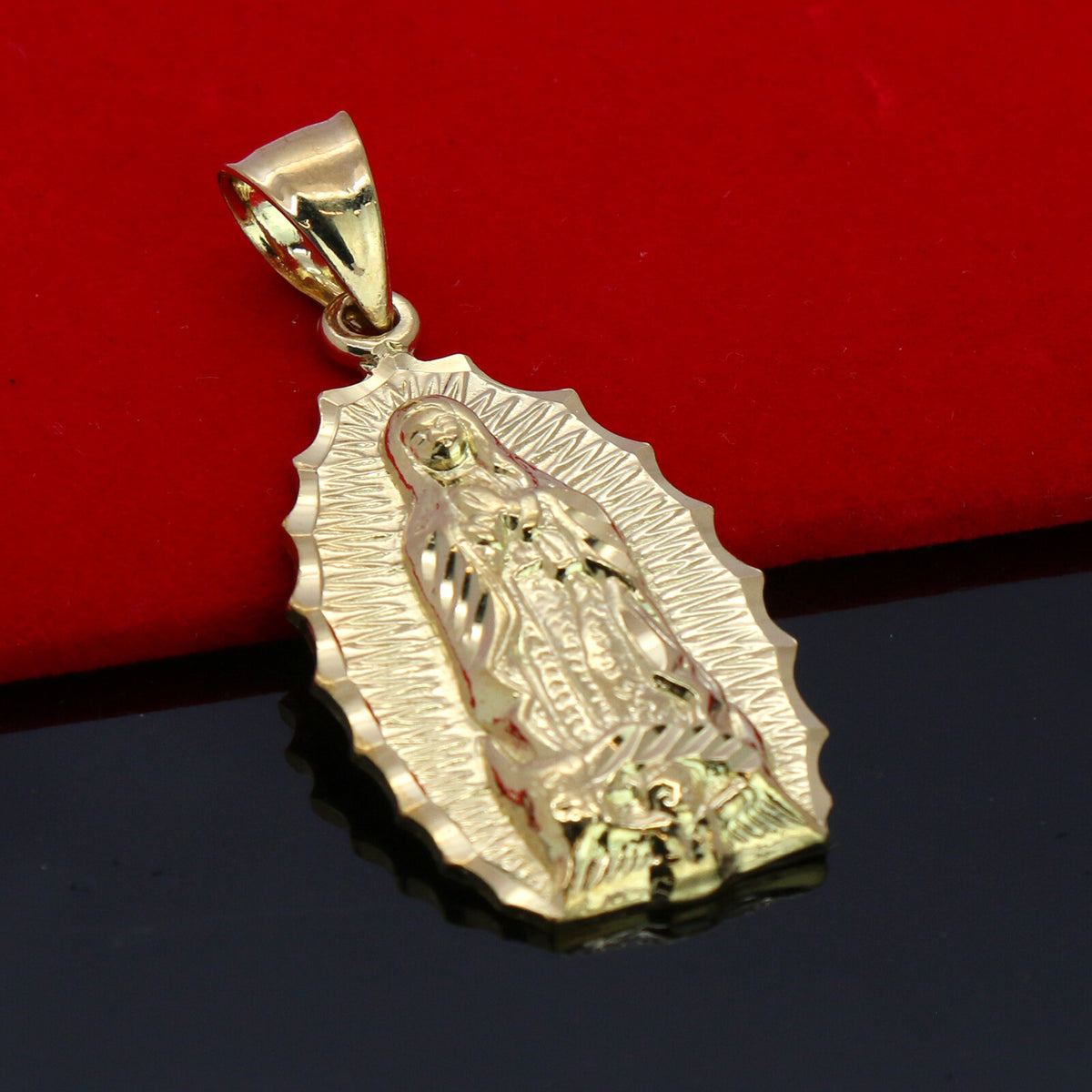 Our Lady of Guadalupe 14k Gold Pendant 18" Figaro Choker Chain
