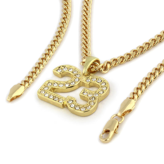 Men's 14k Gold 23 Pendant CZ 18k 24" Cuban Chain