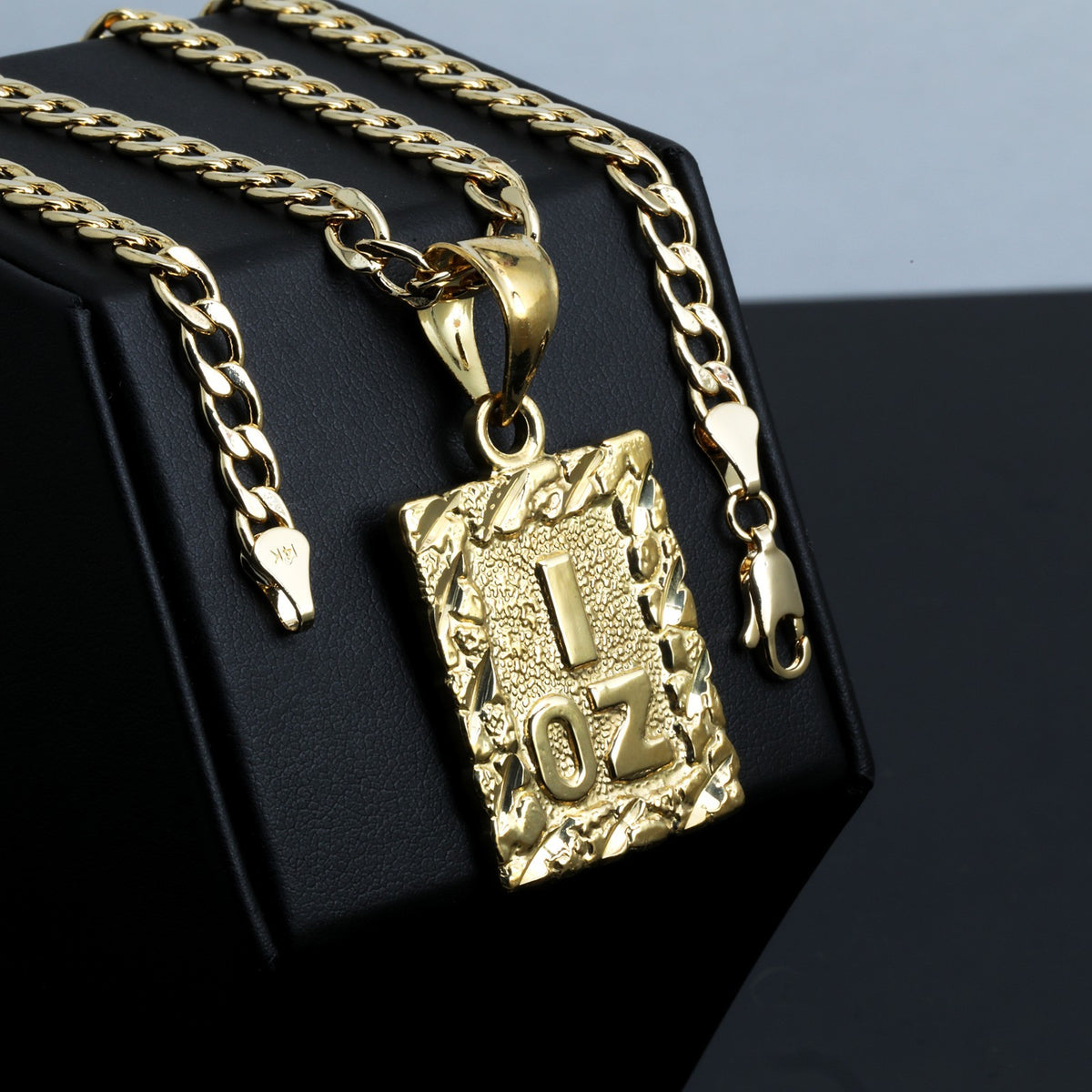 1 Oz Nugget Cut Charm Pendant 14k Gold 5mm 20" Cuban Choker Chain