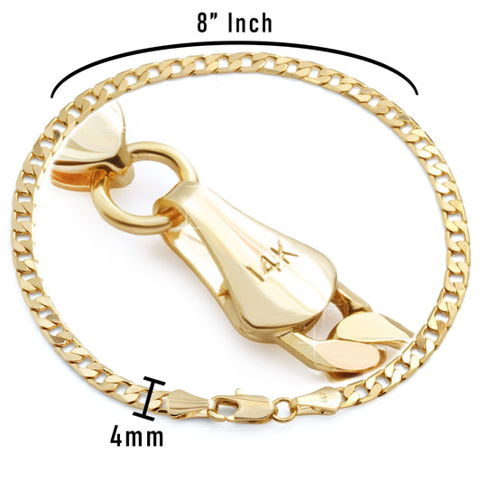 Cuban Link Bracelet 4mm - 8"In 14k Gold Slim Chain Men