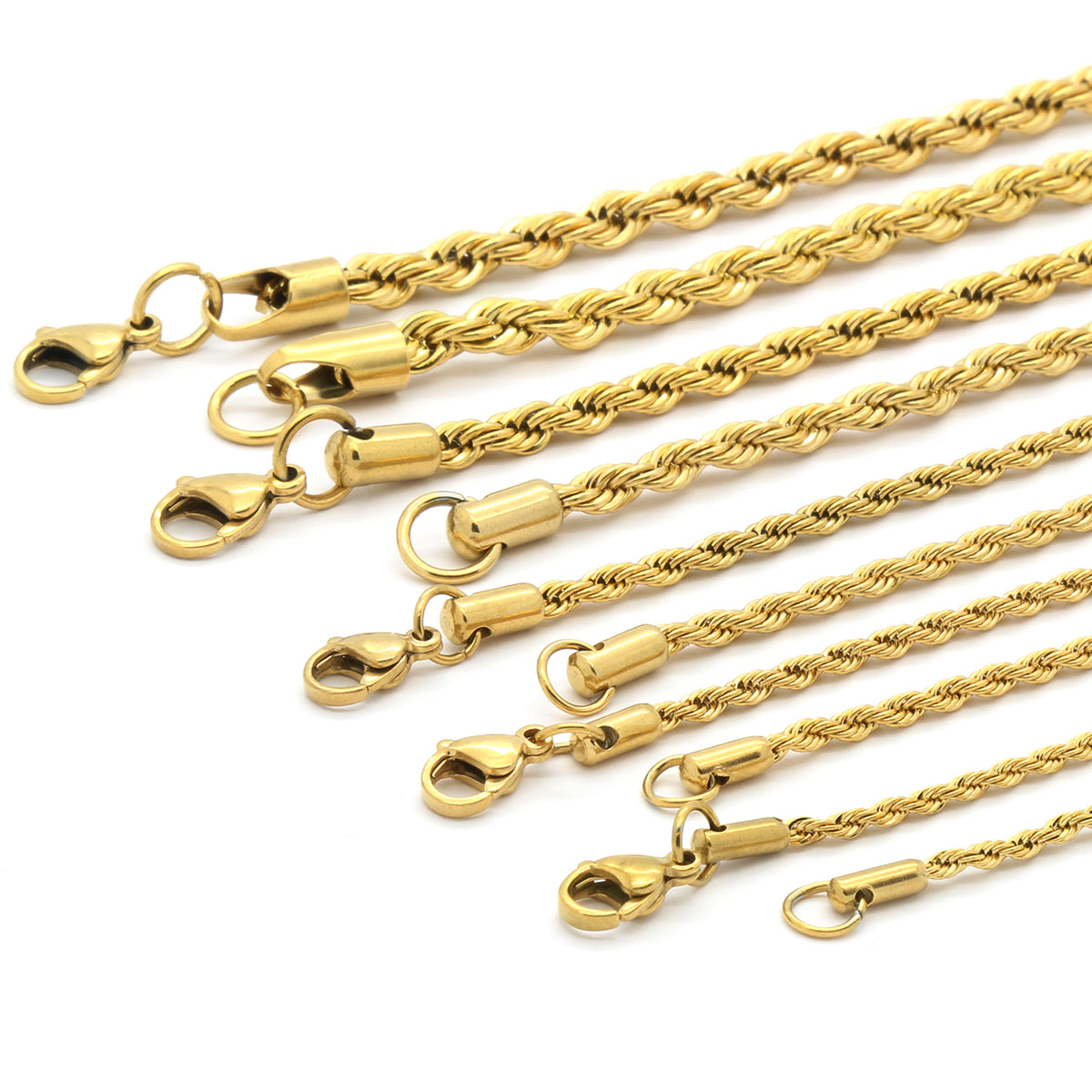 24k Gold Steel Men Lady French Rope Chain Necklace 2-5mm 20-30"