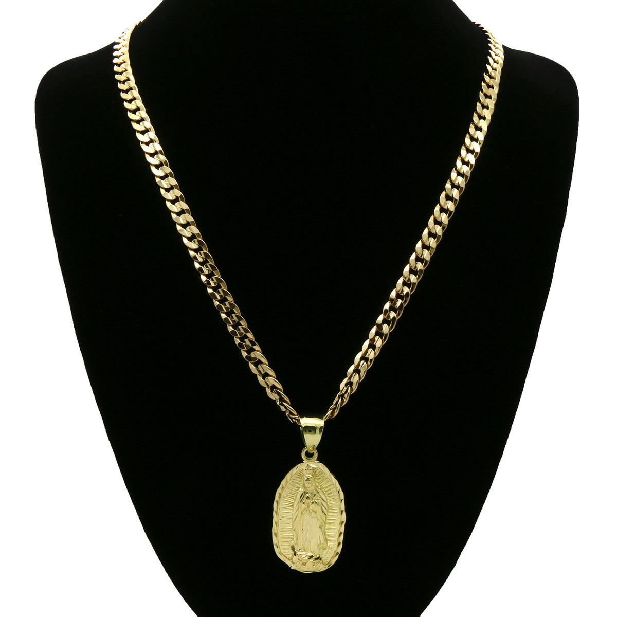 Men's 18k Gold Guadalupe Pendant 6mm Cuban Chain Necklace