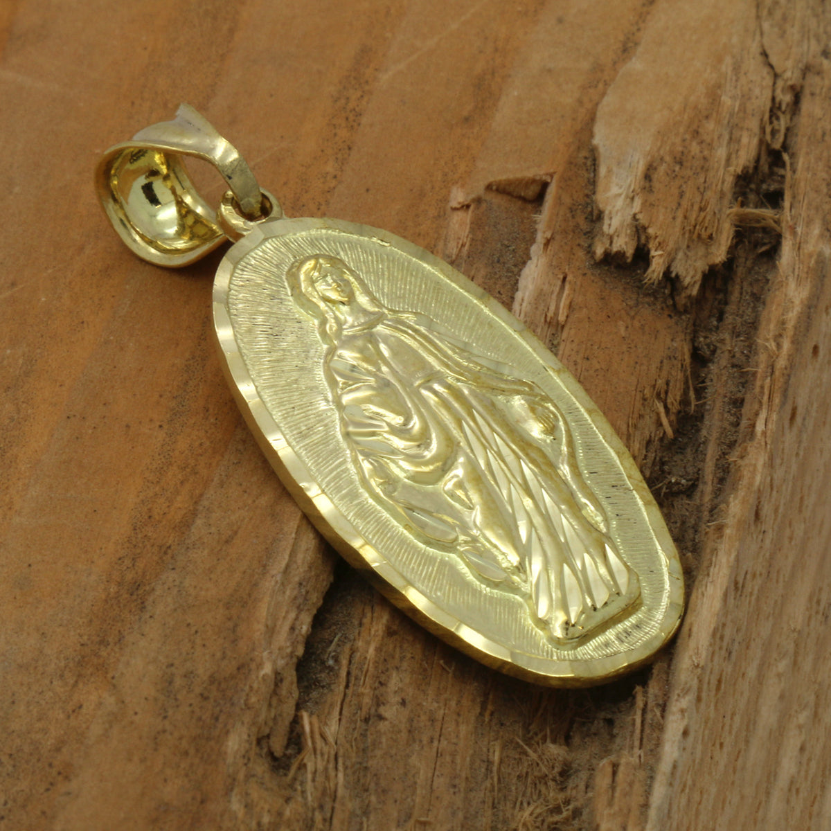 Men's 18k Gold Oval Guadalupe Pendant 5mm 24" Cuban Necklace Chain(h)