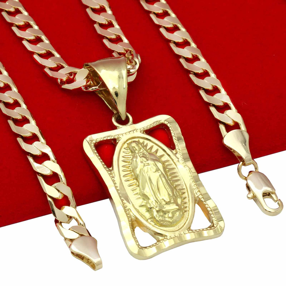 Men's 18k Gold Virgin Guadalupe 5mm 24"Flat Cuban Necklace Chain (H)