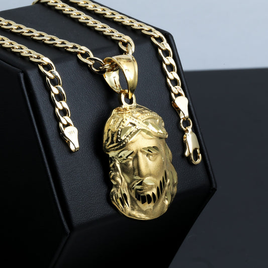 3D Jesus Pendant 14k Gold 5mm 20" Cuban Link Necklace Choker Chain