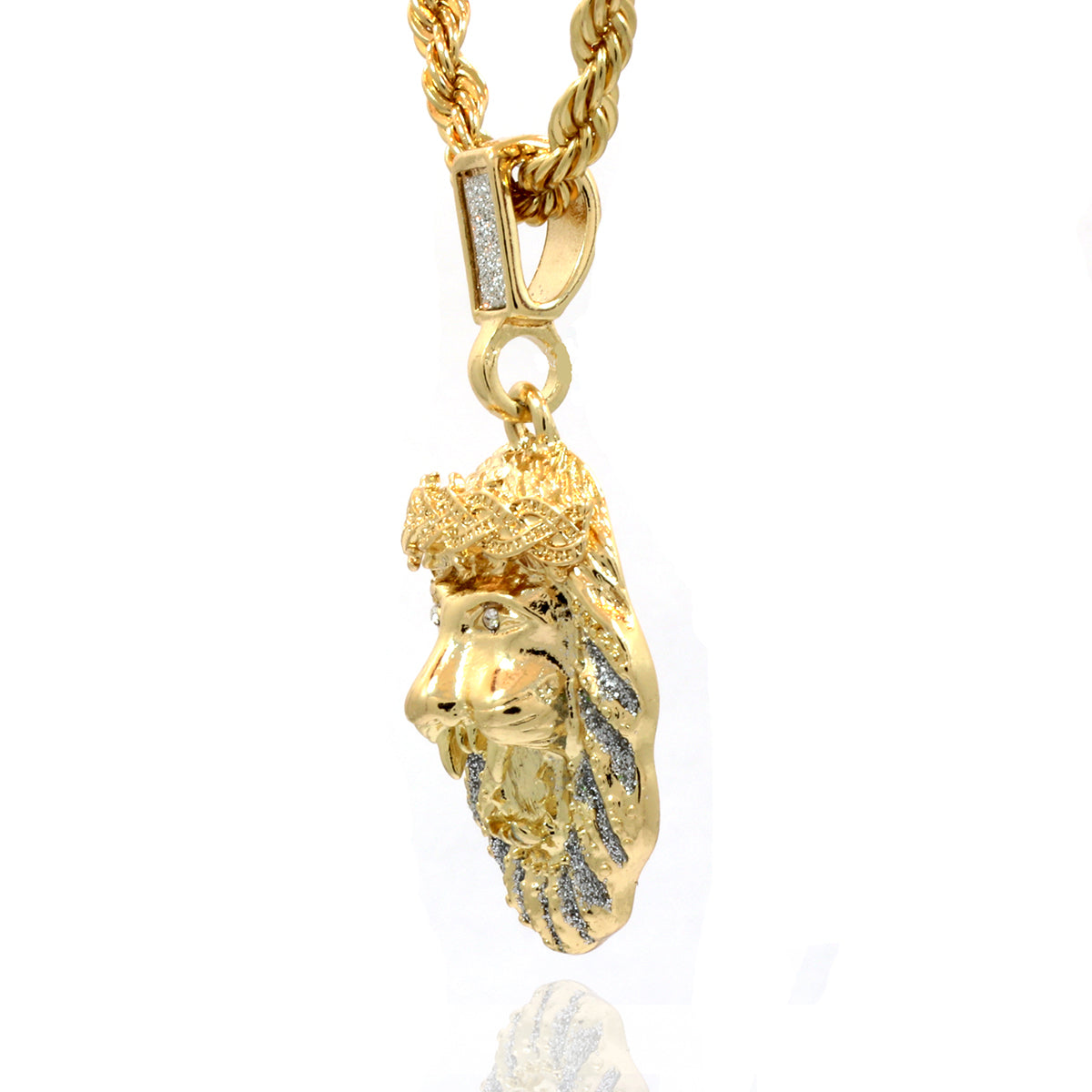 Men's 16k Gold Stardust Lion Pendant with 4mm/24" Rope Chain