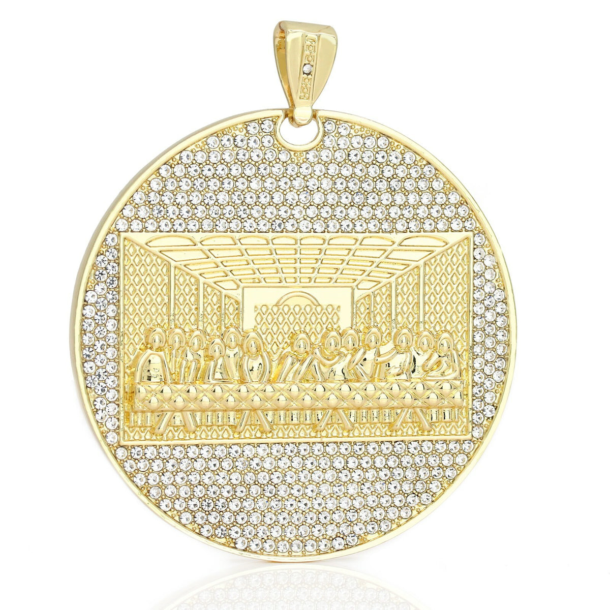 Xxl Last Supper Pendant CZ Iced Cuban Chain Gold Men's 18-30"