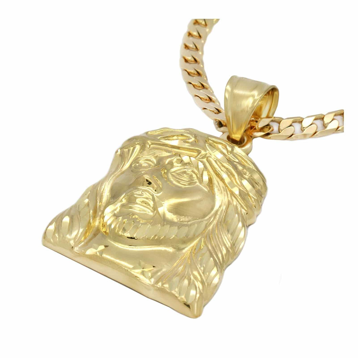 Men's 18k Gold Big Jesus Face Pendant 6mm 24" Cuban Chain