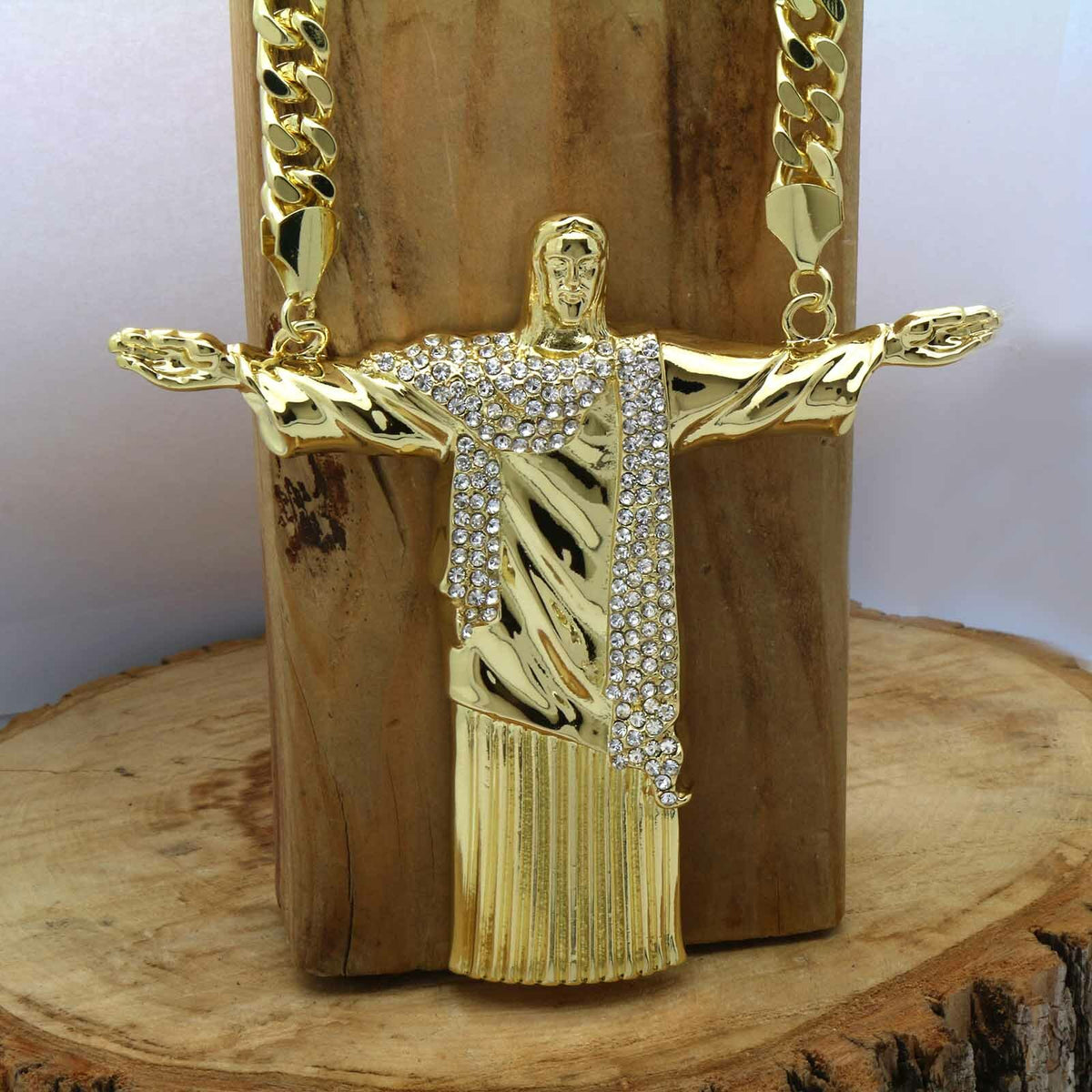 14k Gold Huge "jesus" Pendant CZ 30" Cuban Chain (H)