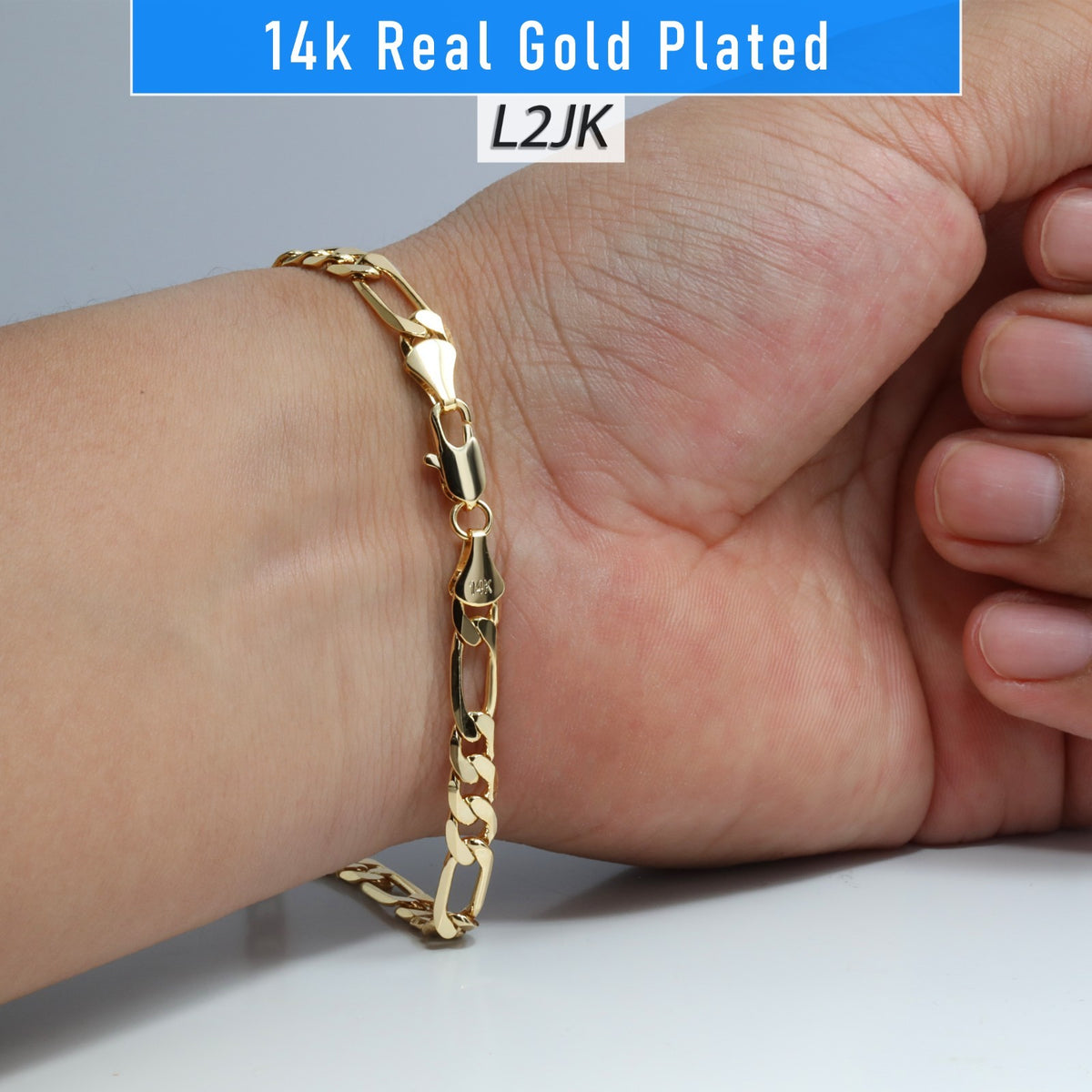 Figaro Link Chain Bracelet 6mm 8" 14k Gold Men's Jewelry