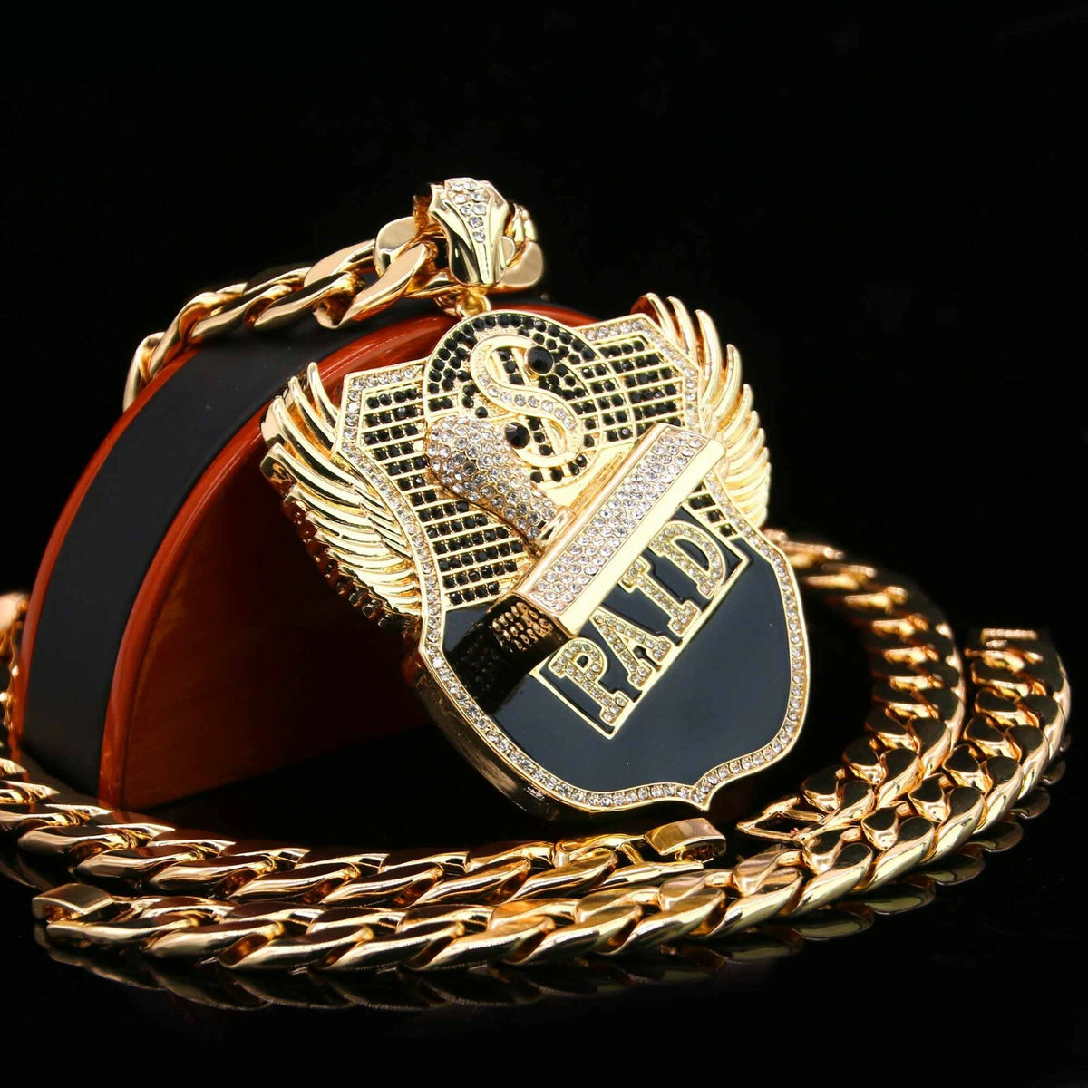 Paid Badge Large Pendant CZ Gold 30" Cuban Chain & Bracelet