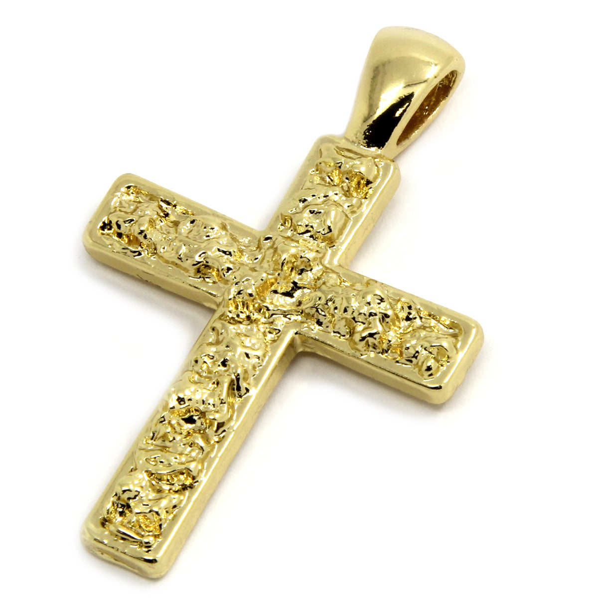Men's 14k Gold Nugget Cross Pendant 3mm/24" Rope Chain
