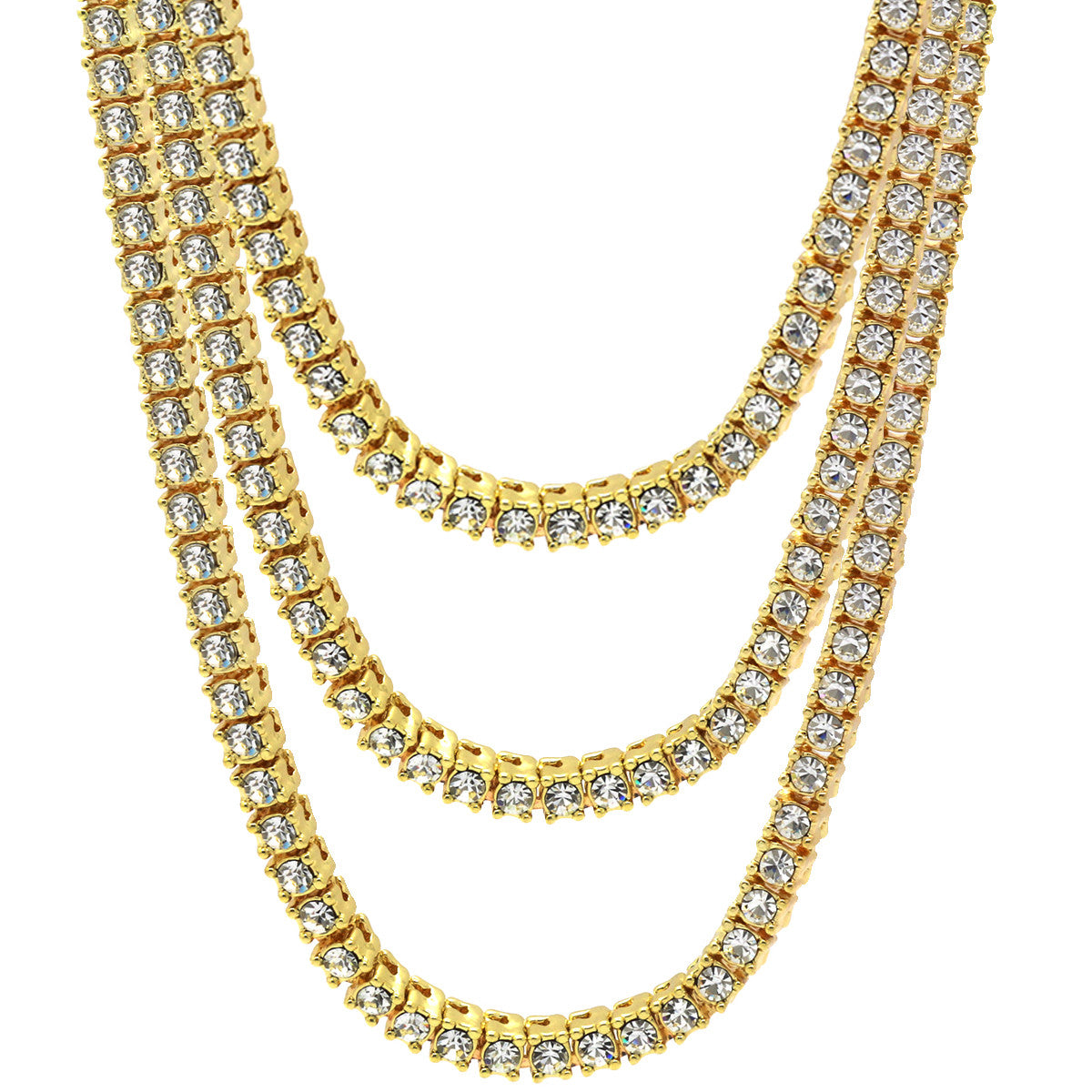 16k Gold Clear CZ Men1 Row Tennis Chain Necklace