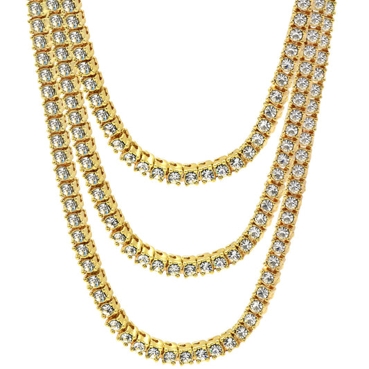 16k Gold Clear CZ Men1 Row Tennis Chain Necklace