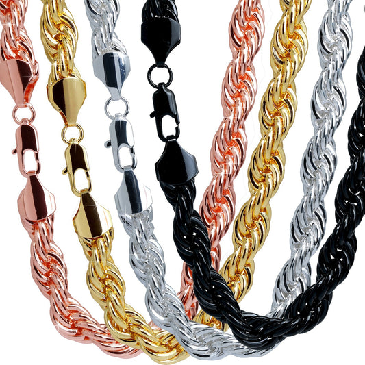 Rope Chain Necklace 10mm 30" Gold Silver Black & Rose Men Jewelry