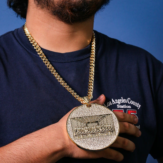 14k Gold Huge Last Supper Pendant CZ 24" Cuban Chain