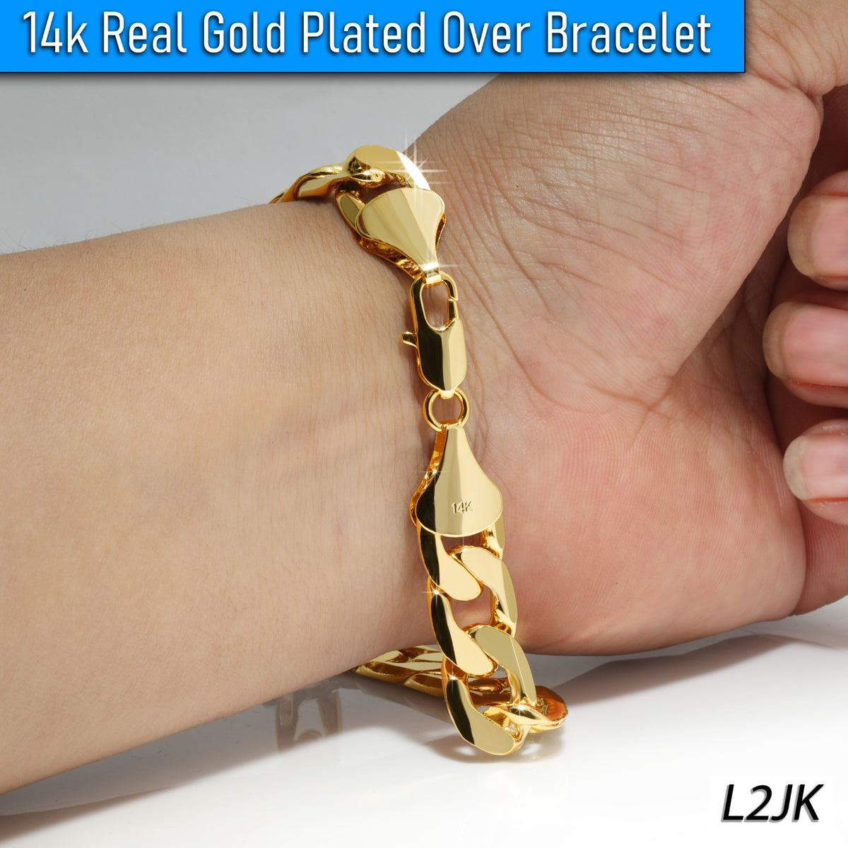 Cuban Link Chain Bracelet 12mm 8.5" 14k Gold Men's Jewelry
