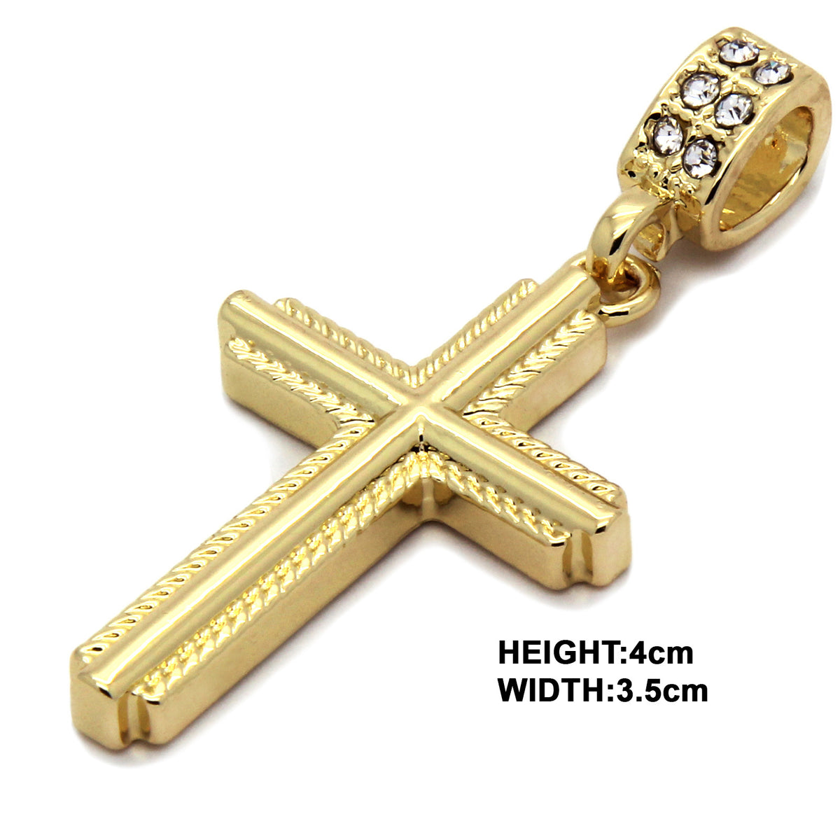 14k Gold Braided Cross Pendant 24" Figaro Necklace Chain