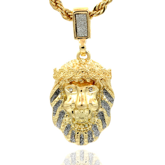 Men's 16k Gold Stardust Lion Pendant with 4mm/24" Rope Chain