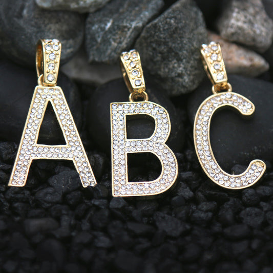 Alphabet Letter Pendant 3mm 24",27" & 30" CZ Cuban Chain Gold