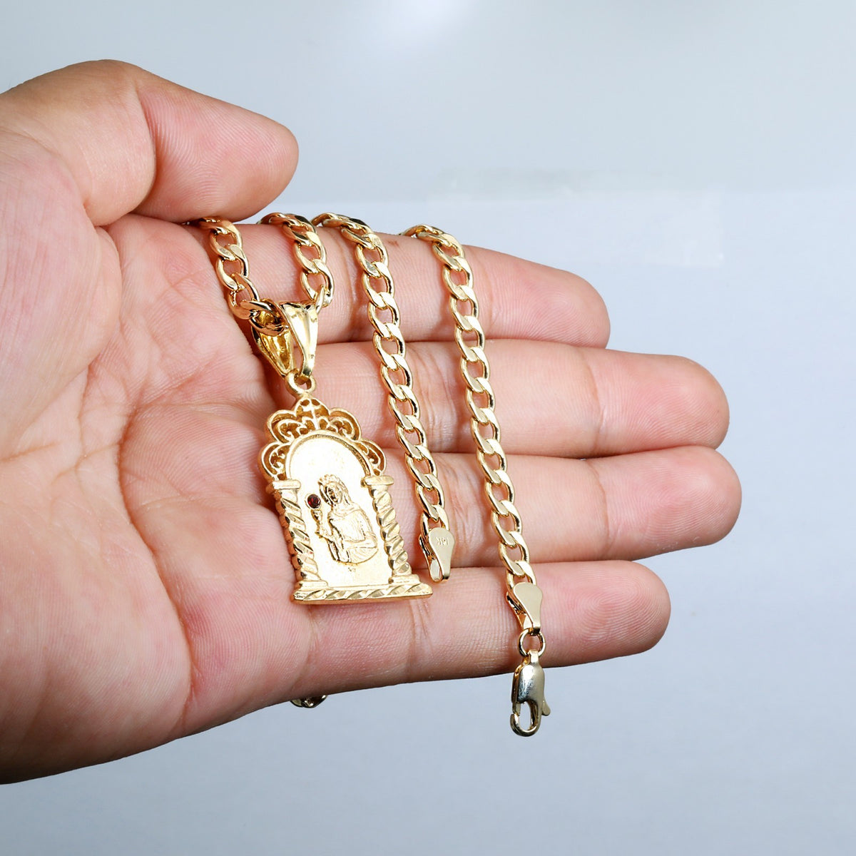 Saint Barbara Temple 14k Gold Charm Pendant 20" Cuban Choker Chain 212