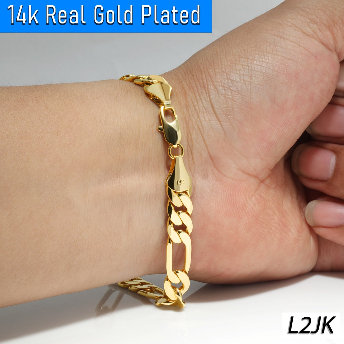 Figaro Chain Bracelet 9mm 8.5" 14k Gold Jewelry Men's