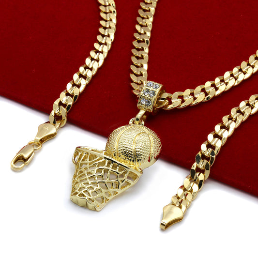 Men's 14k Gold Basketball "plain" Pendant 6mm 24" Cuban Chain