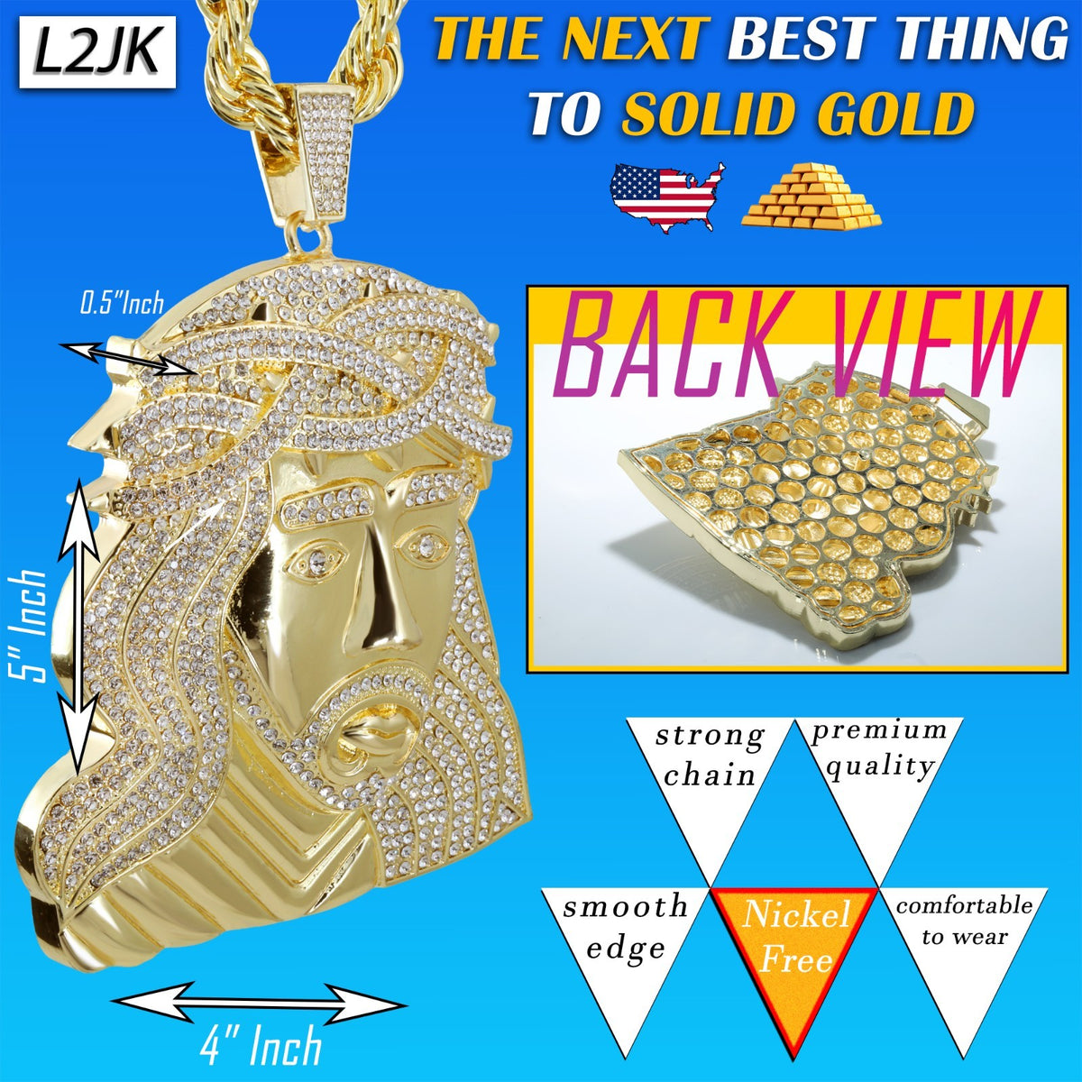 14k Rope Chain 10mm 24" & 30"In Curly Jesus Face Head Gold