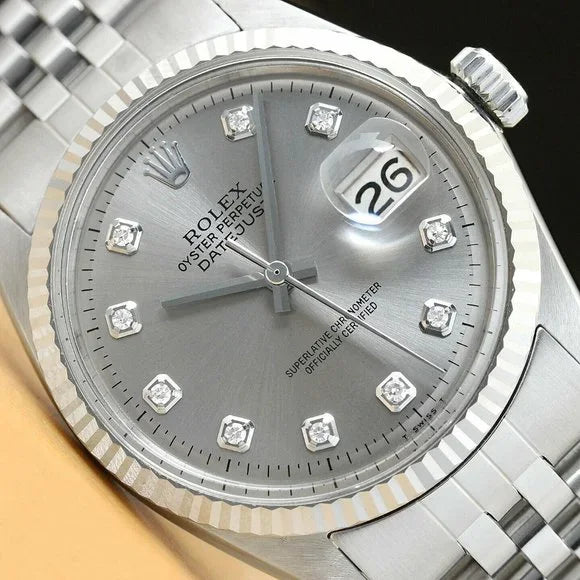 Rolex Men's 36mm Gray Diamond Watch