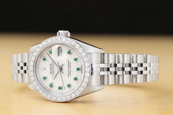 Rolex Ladies Emerald Diamond DateJust Watch
